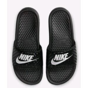 Nike Benassi JDI Black/White Women Slides Sandals 6 Shower Shoes Slip On EUC